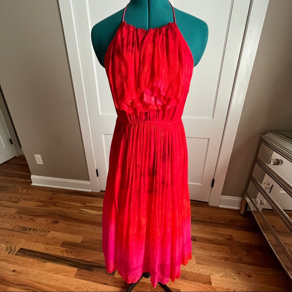 Tracy Reese - Red & Pink Ombre Silky Maxi Dress